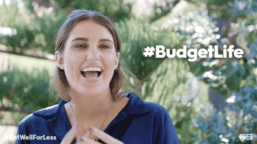Person saying hashtag budget life