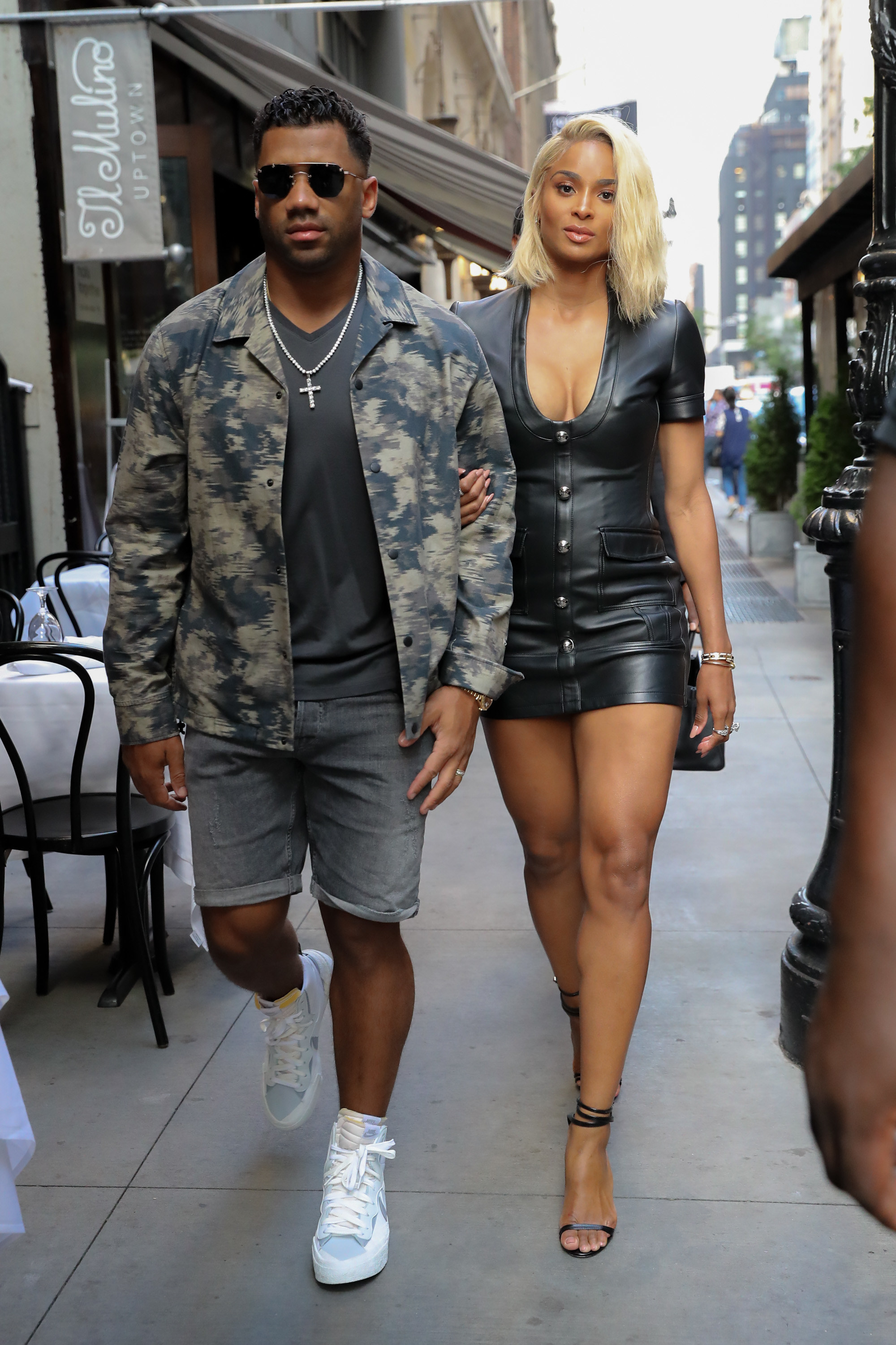 Ciara and Russell Wilson are seen arriving at Philippe Chow for dinner on June 30, 2021, in New York City, New York