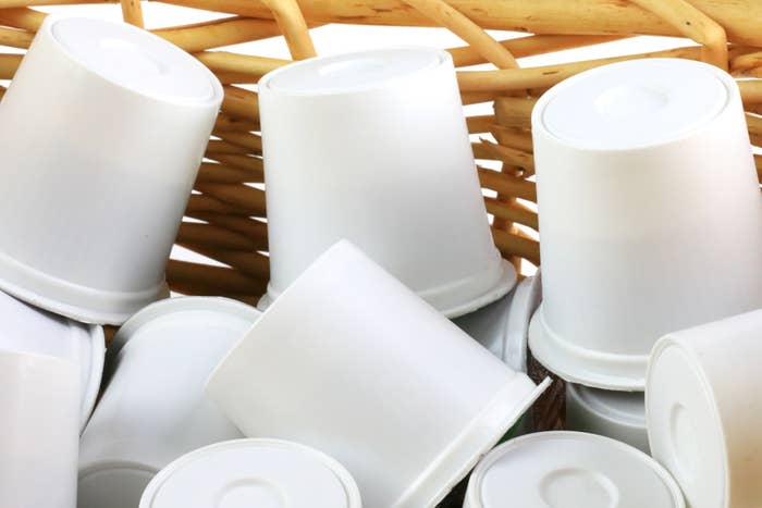 Close-up of coffee pods in a basket