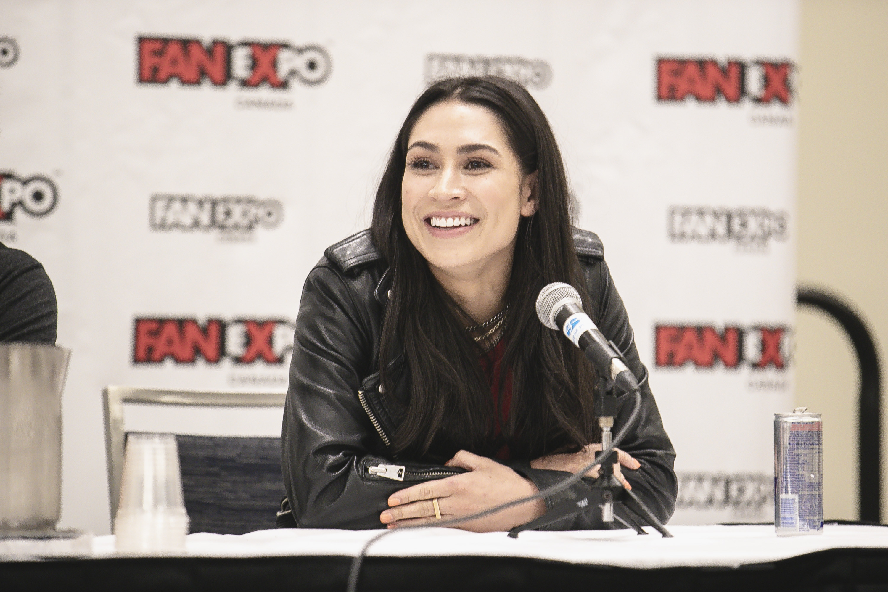 Cassie Steele speaks at a panel event