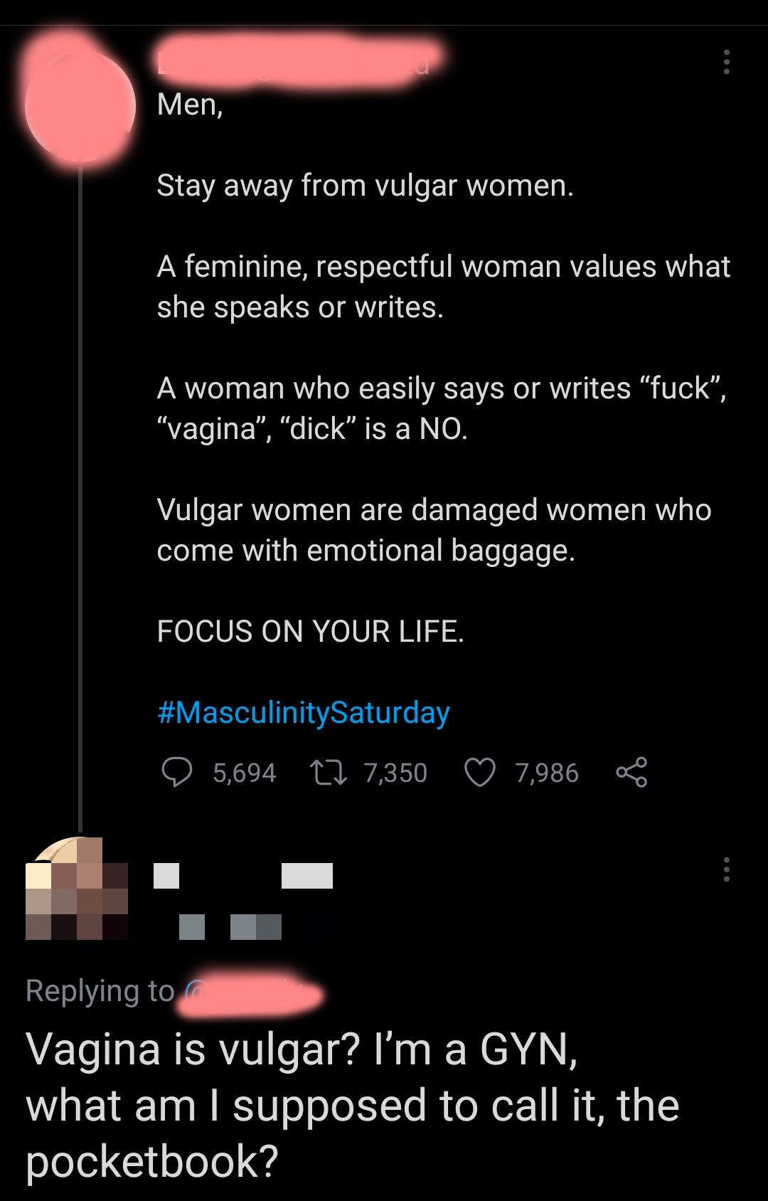 person who says vaginas are vulgar