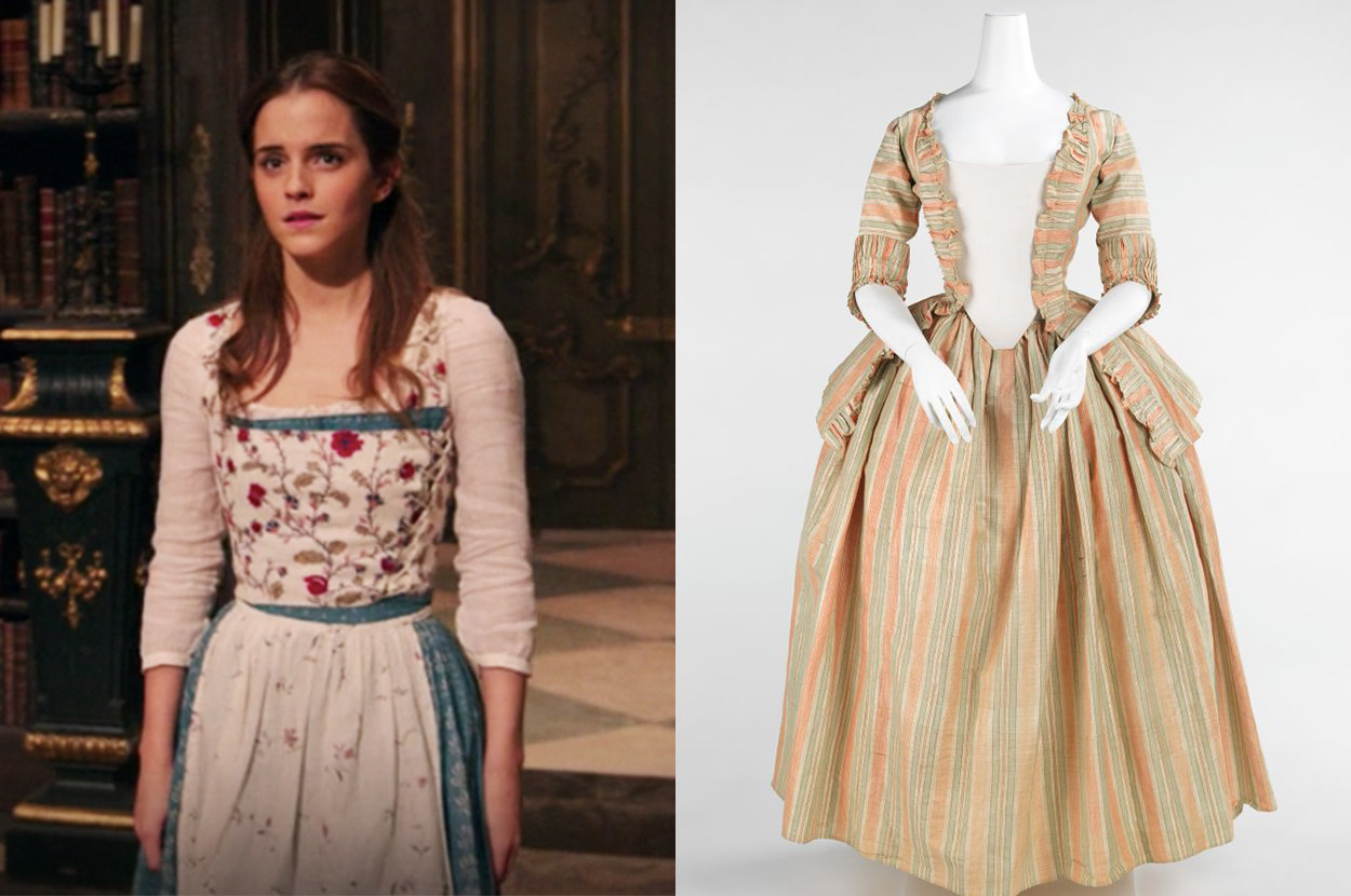 historical movie costumes, Belle from Beauty and The Beast - draped in a gown that appeared much more modern with a minimal pannier.