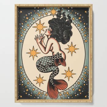 a painting of a mermaid surrounded by stars 