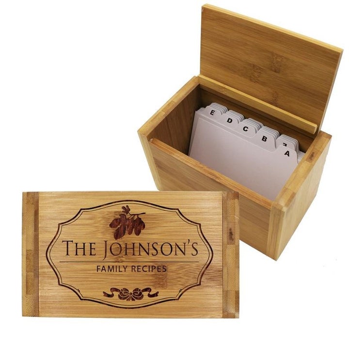 A recipe box that says "The Johnson's"