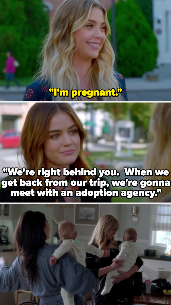 Hanna reveals she&#x27;s pregnant and Aria says her and Ezra are adopting