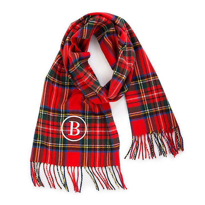 Red plaid monogrammed scarf