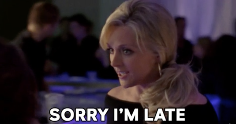 Woman saying &quot;Sorry I&#x27;m late&quot;