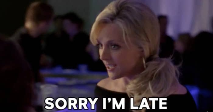 Woman saying &quot;Sorry I&#x27;m late&quot;