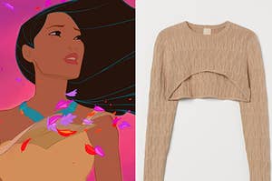 Pocahontas is on the left with a sweater on the right