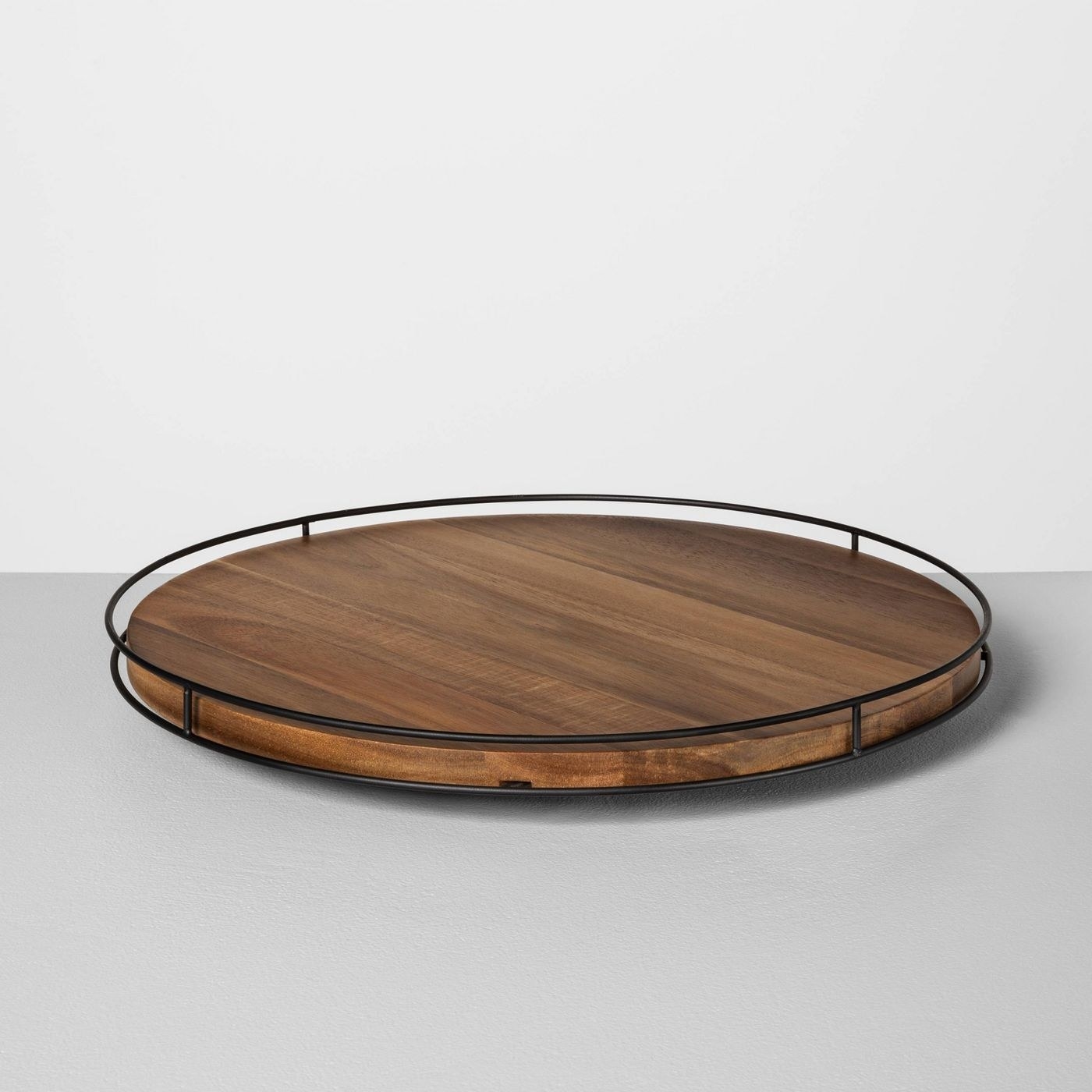 wood lazy susan with metal edges