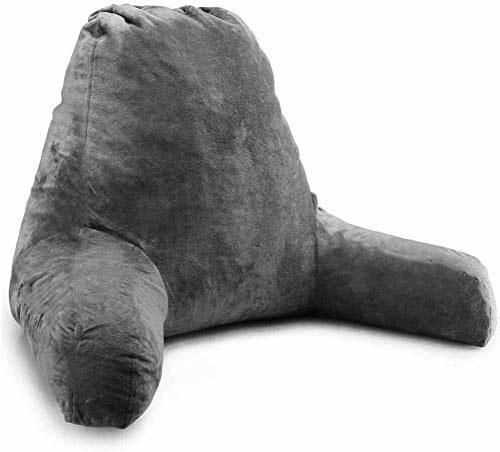 A huge, grey pillow with back support and two arm rests.