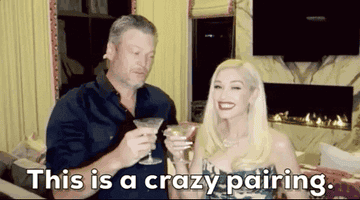 Blake Shelton and Gwen Stefani enjoy martinis in this CMT broadcast, he mouths the sentence &quot;This is a crazy pairing&quot;