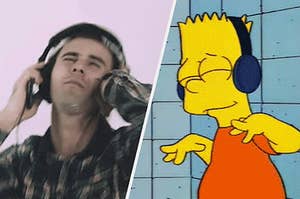 Bart Simpon vibing to some music on his headphones