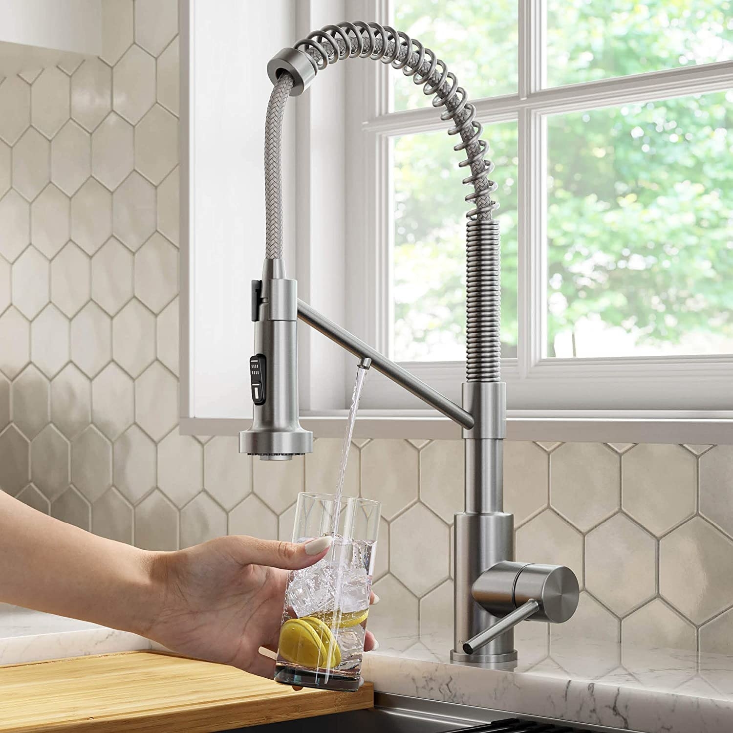 the stainless steel kraus 2-in-1 faucet with filter