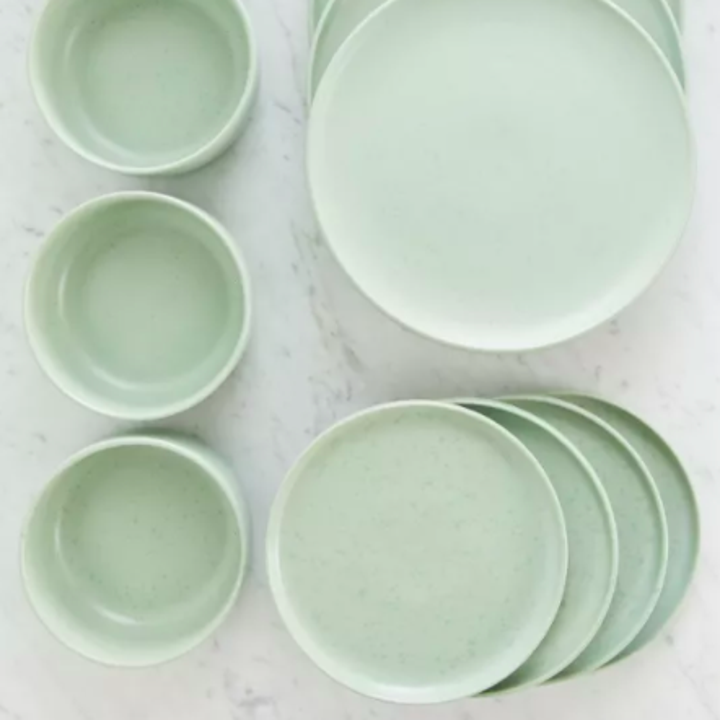 A flatlay of the stoneware dining set