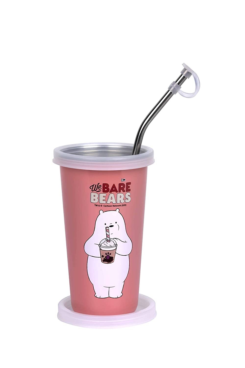 Stainless steel We Bare Bears tumbler with a straw