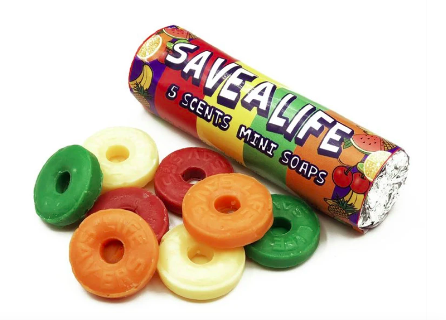 The pack of Save A Life mini soaps designed to look like Life Saver candies