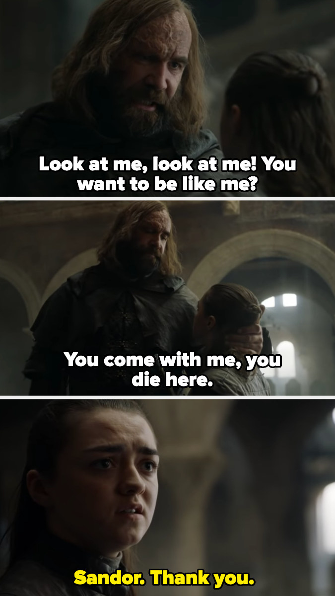 Arya thanks Sandor for not letting her die