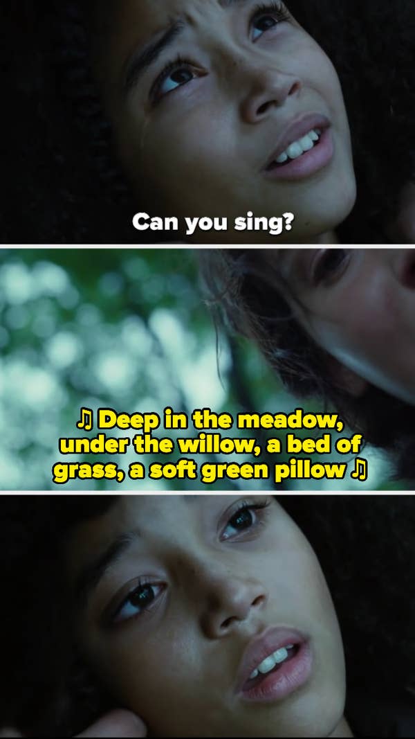 Rue dies while Katniss sings to her