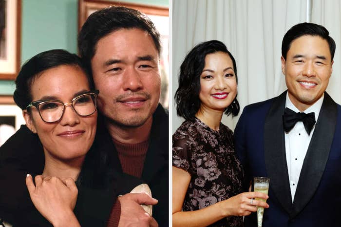 On the left, Randall Park is in character with his co-star Ali Wong. On the right, Park is with his wife Jae Suh Park