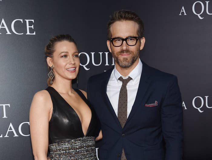 Blake Lively and Ryan Reynolds are photographed together at a movie premiere