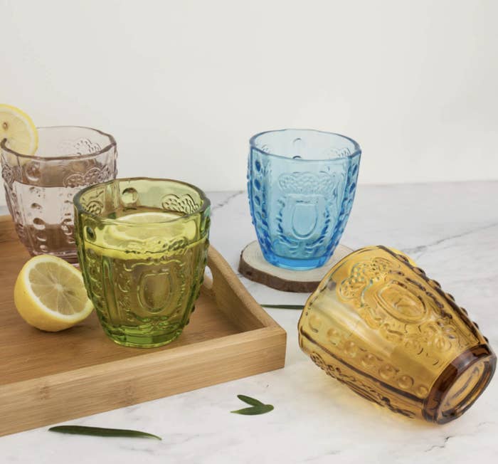 set of colored drinking glasses