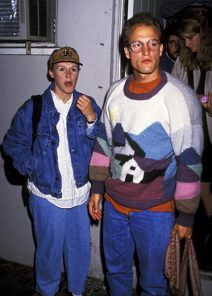 Wearing a very cozy sweater and standing next to Glenn Close in the early &#x27;90s