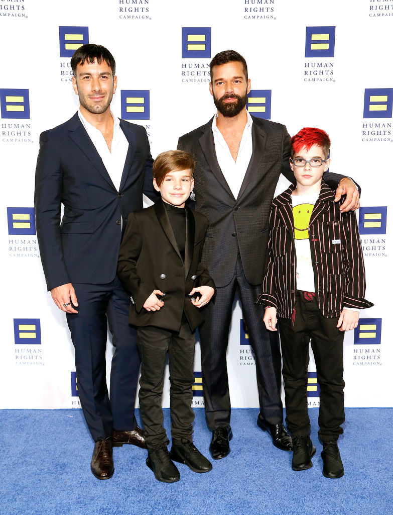 With his kids and husband on a red carpet