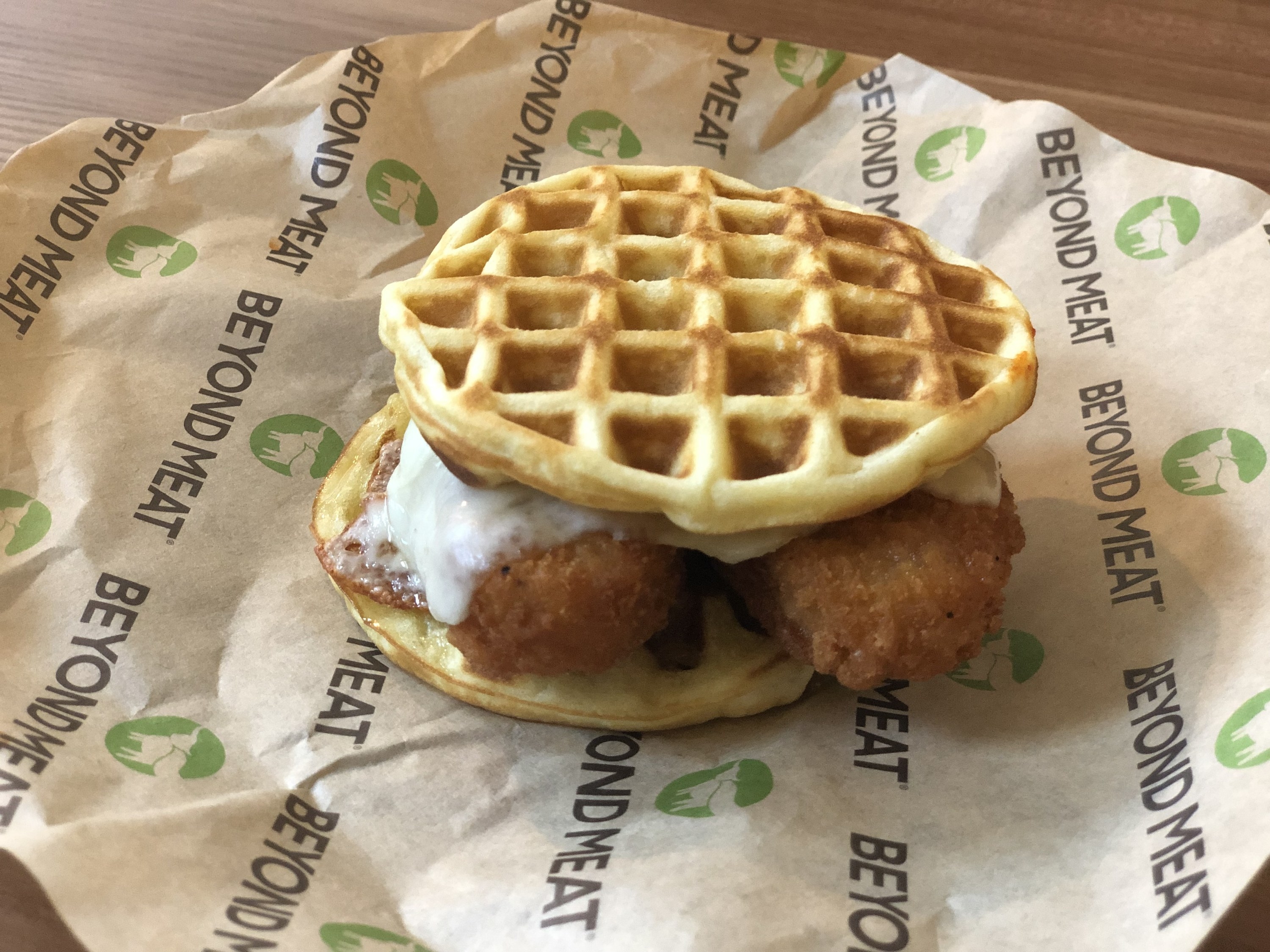 A chicken and waffle sandwich