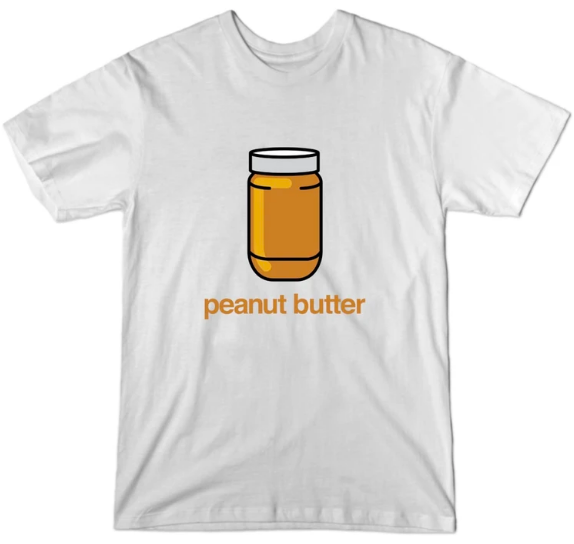 White shirt with peanut butter on it