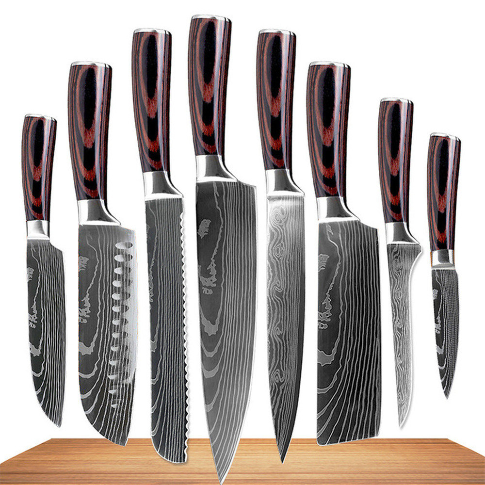Wooden and metal knife set