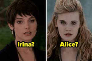 Alice with the question "Irina?" and Irina with the question "Alice?"