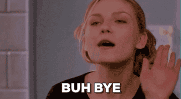 Kirsten Dunst in &quot;Bring It On&quot; saying &quot;buh bye&quot; and waving