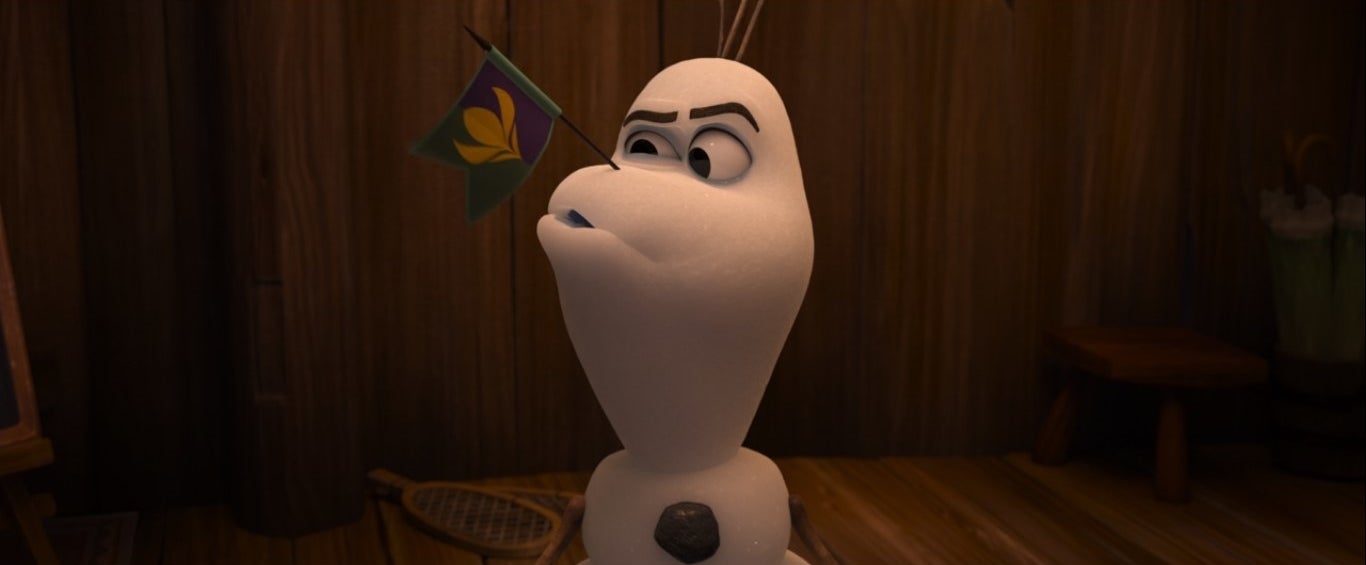 Olaf with a flag for a nose