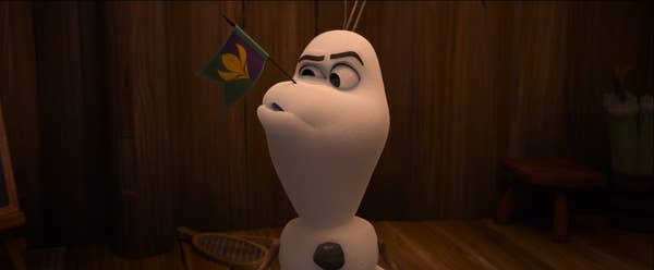 Olaf with a flag for a nose