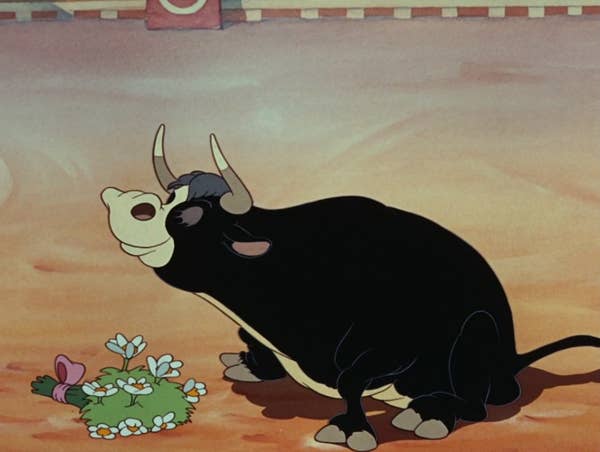Ferdinand in a bull ring with some flowers