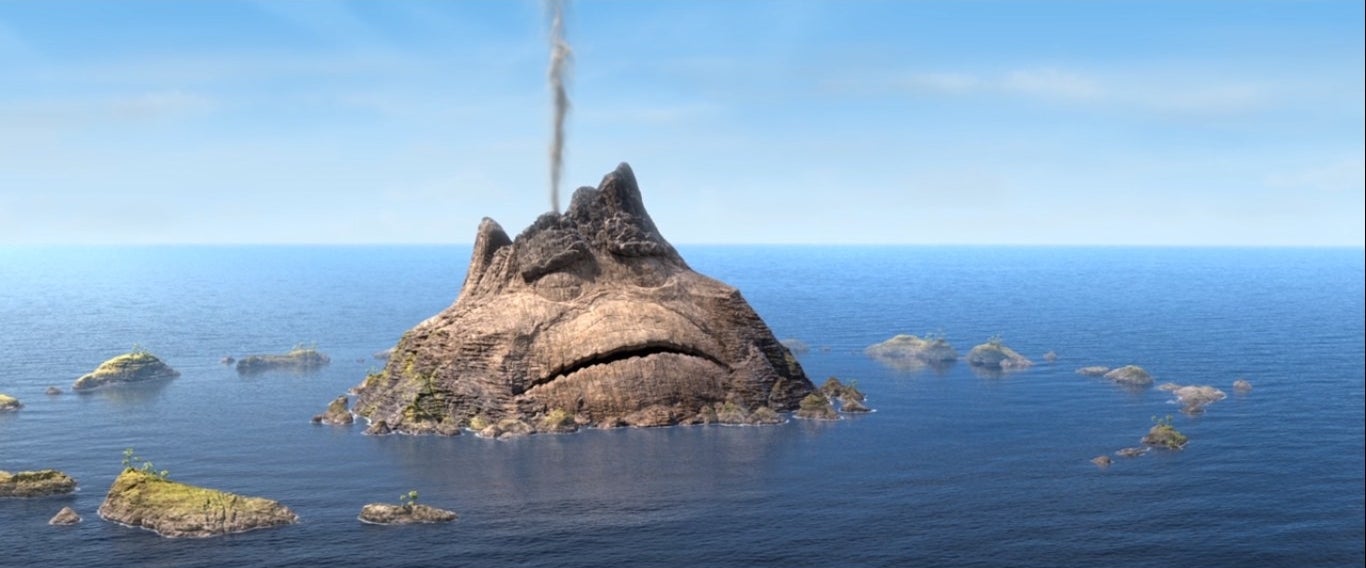 A sad volcano in the ocean
