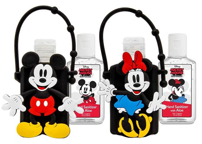 Mickey and Minnie hand sanitizers with holders