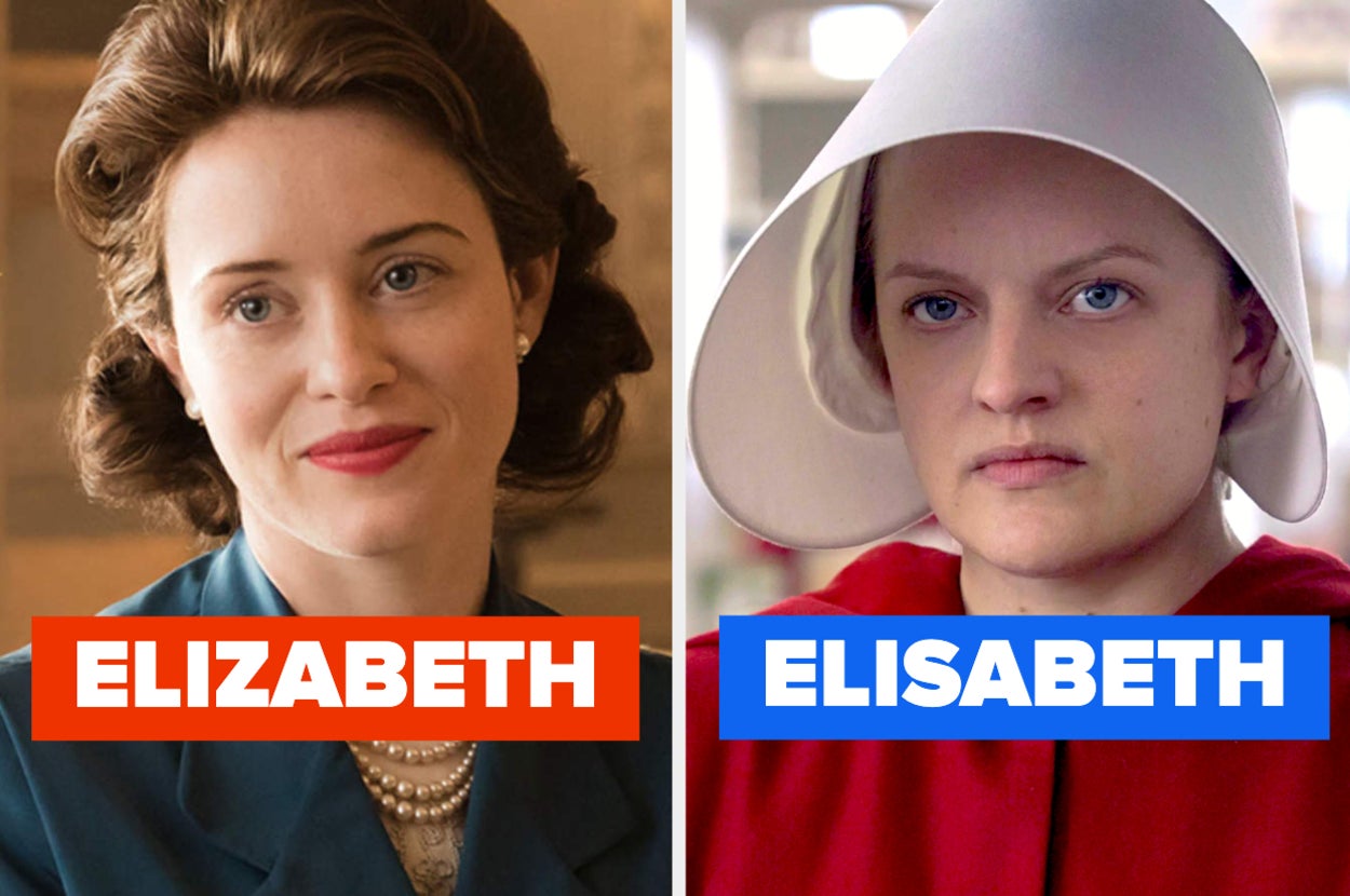 Stills showing Claire Foy as the Queen in The Crown and Elisabeth Moss as Offred in Handmaid's Tale