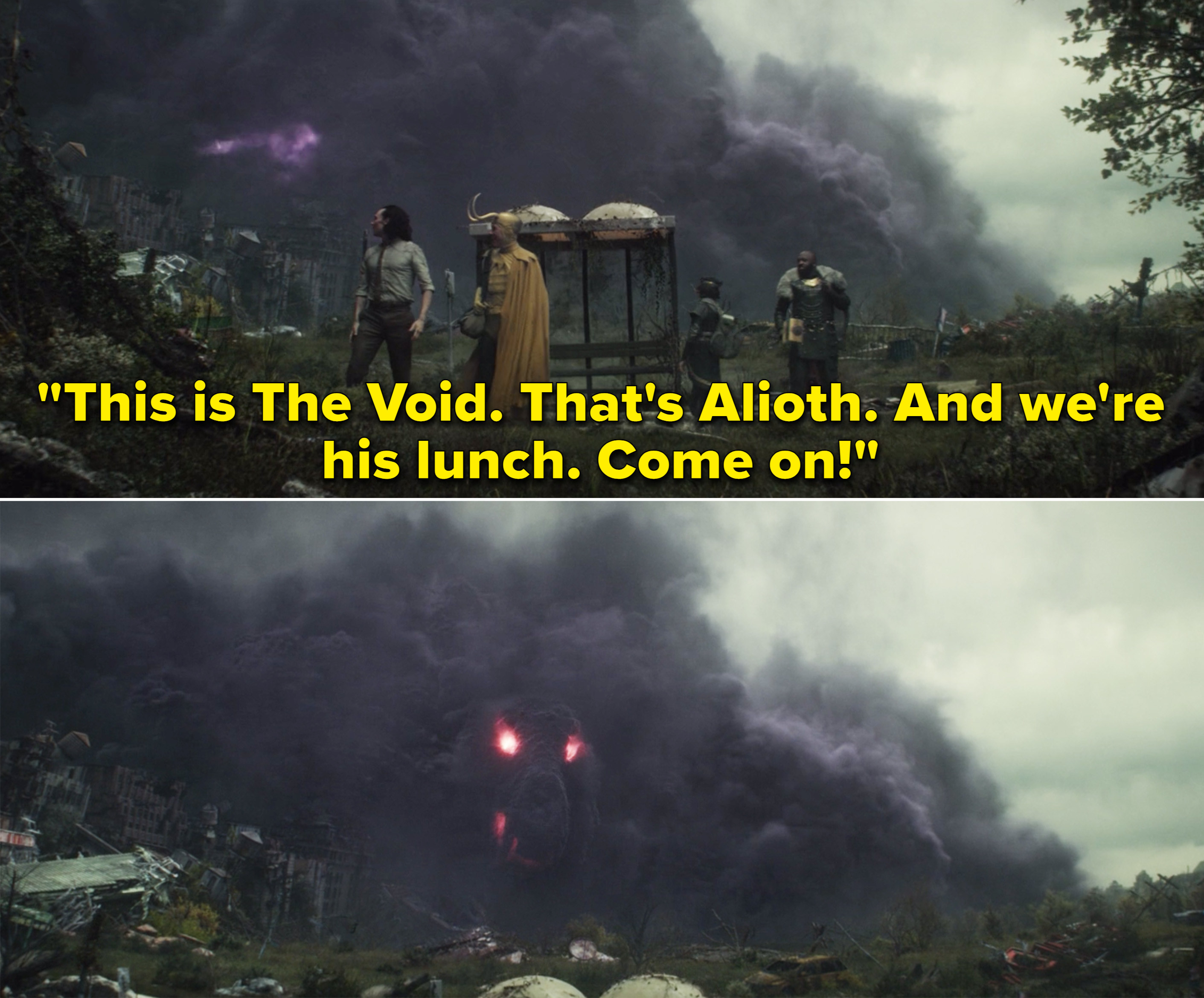 Classic Loki saying, &quot;This is The Void. That&#x27;s Alioth. And we&#x27;re his lunch. Come on&quot;