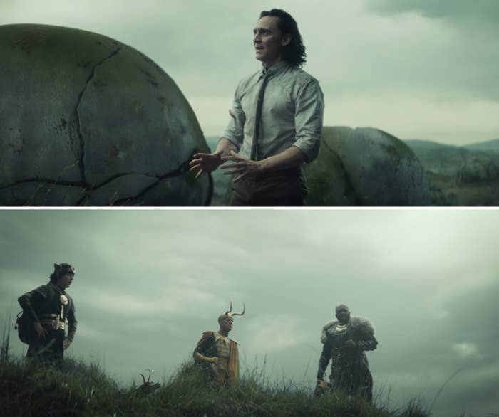 Loki talking to Kid Loki, Classic Loki, and Boastful Loki