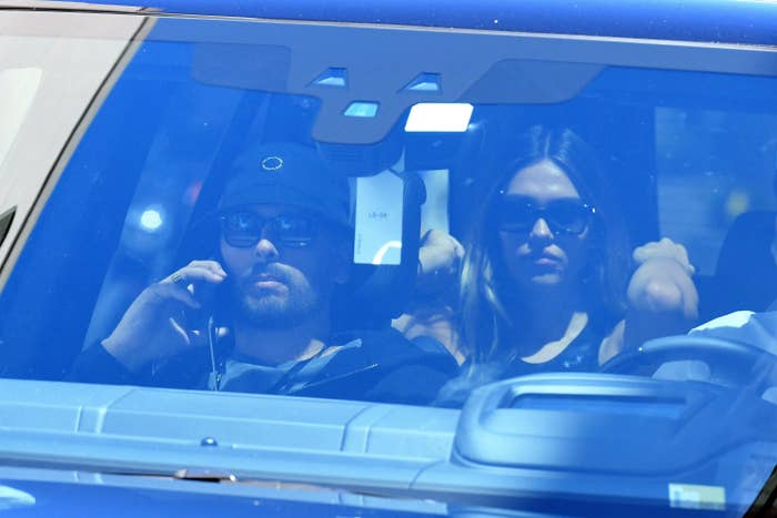Scott Disick and Amelia Hamlin are seen on April 8, 2021 in Miami, Florida