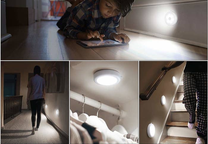 A collage of motion sensor lights installed in different parts of a house