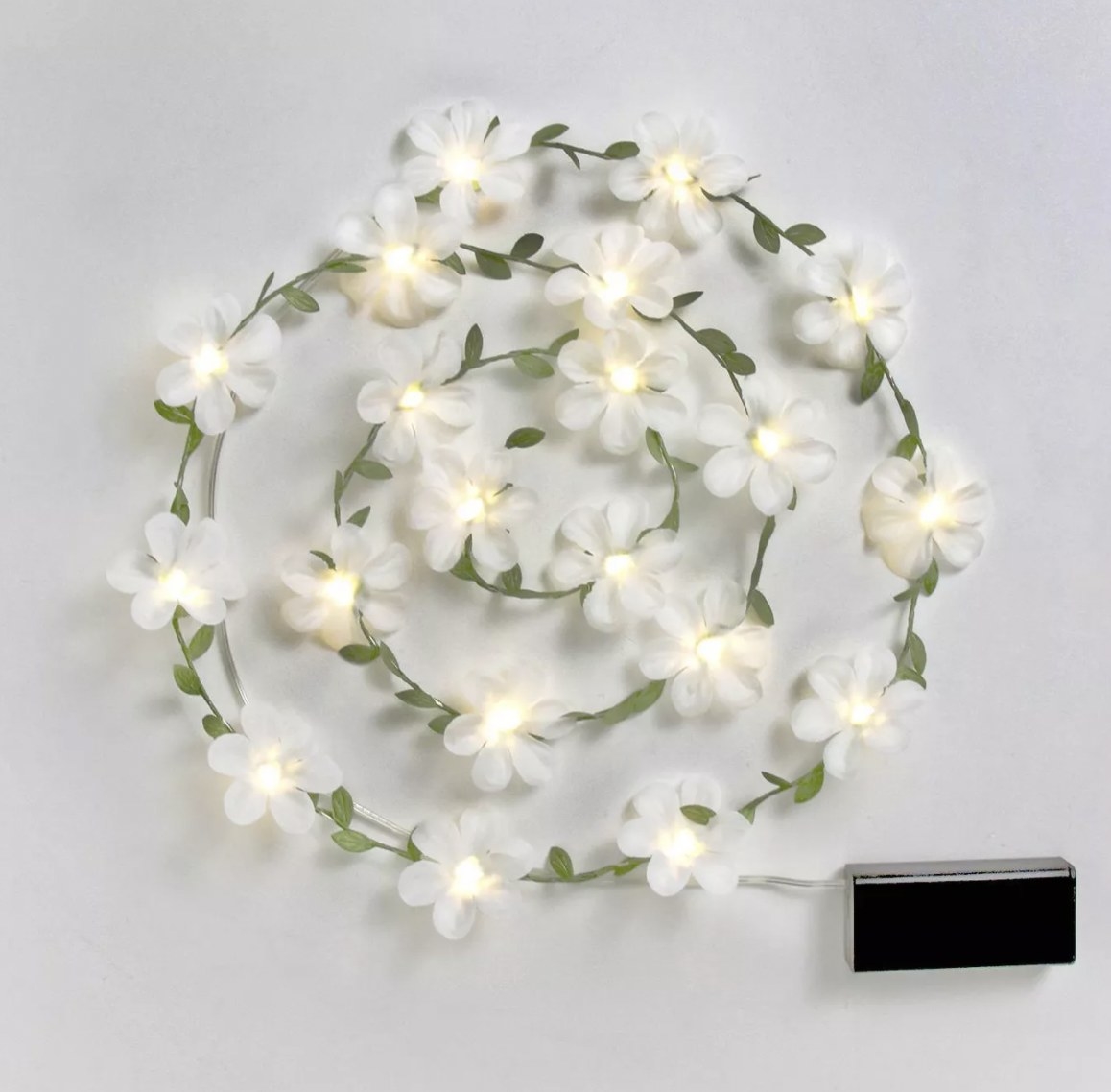 white and green floral light garland