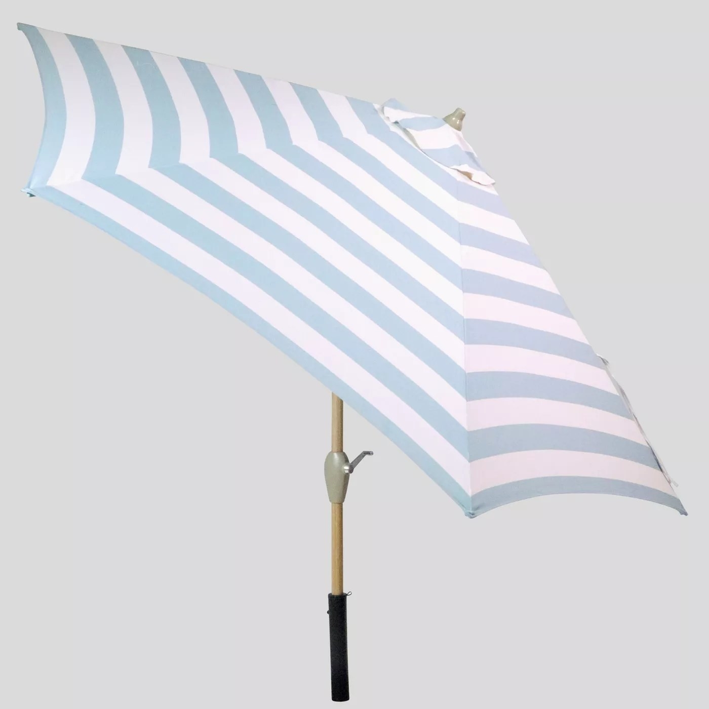 The striped umbrella with a lever to adjust the angle