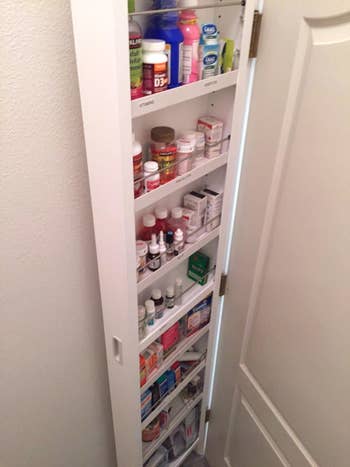 reviewer's behind the door storage tower holding all of their medicine