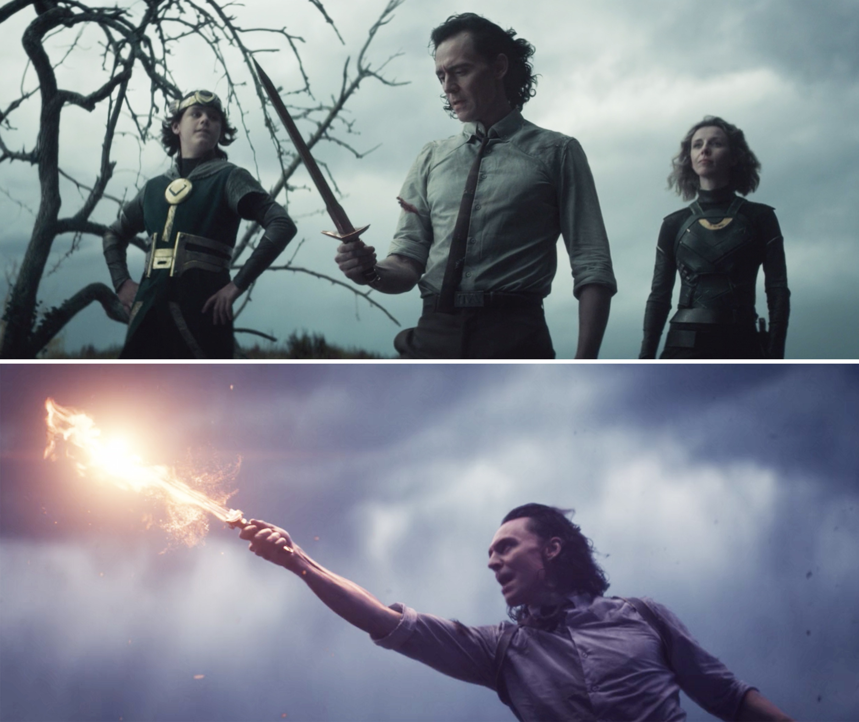 Loki weilding a flaming sword