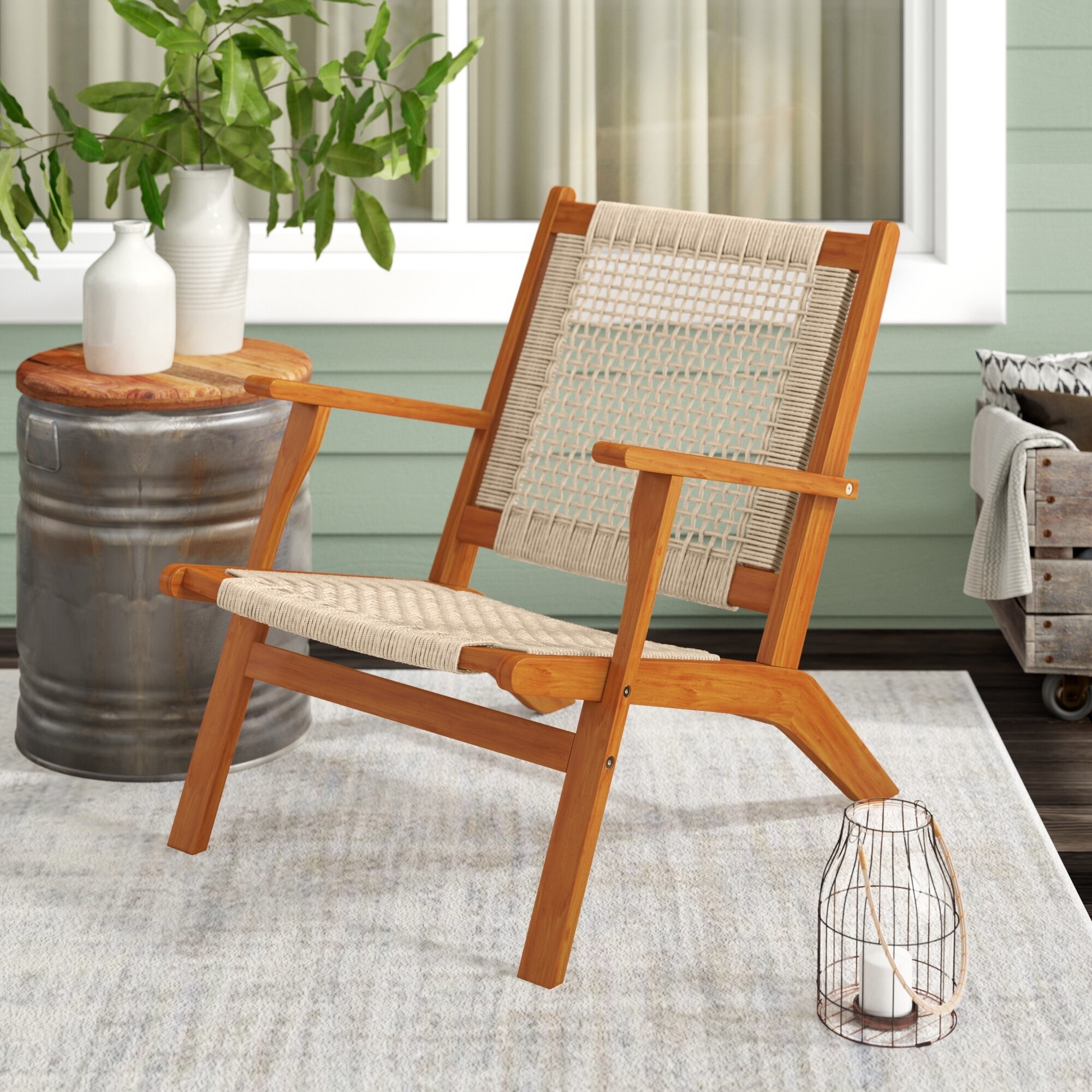 Wicker chair on house patio