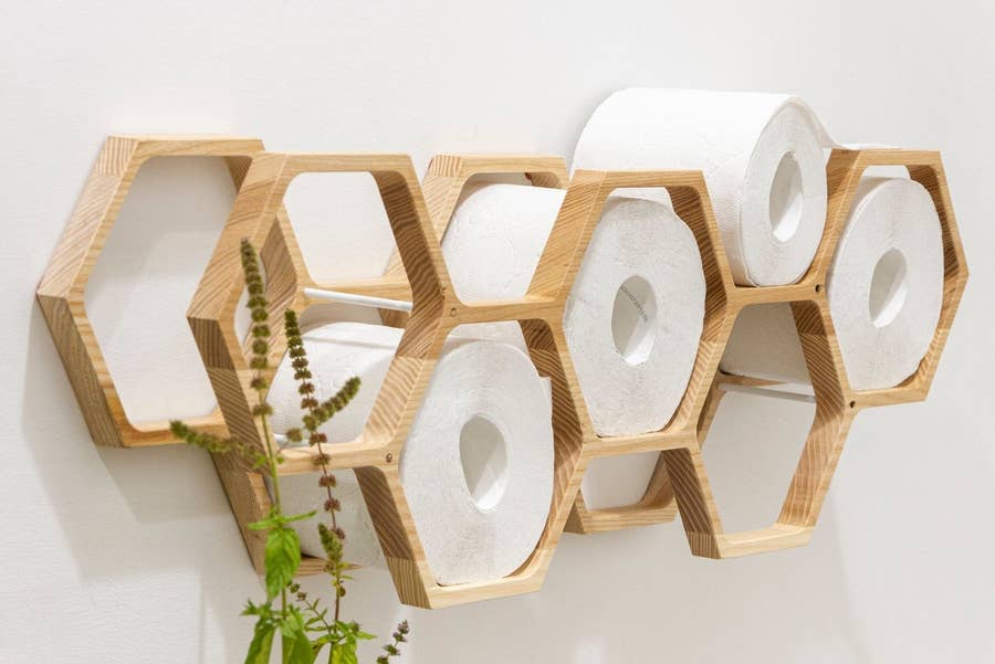 Wood Toilet Paper Holder Toilet Paper Shelf Wood Holder for Toilet Paper  Honeycomb (Black)