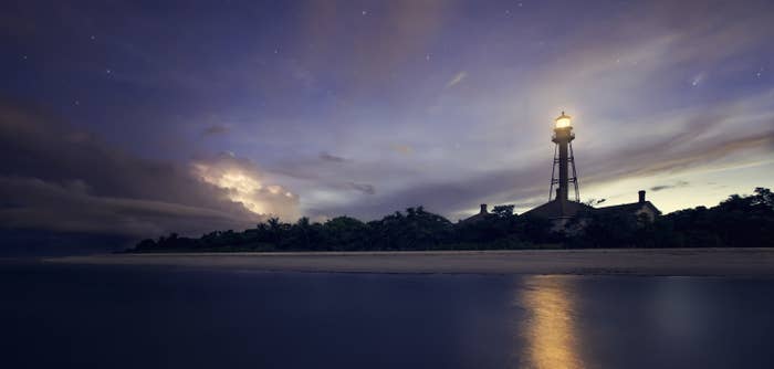 Sanibel Island lighthouse at dusk
